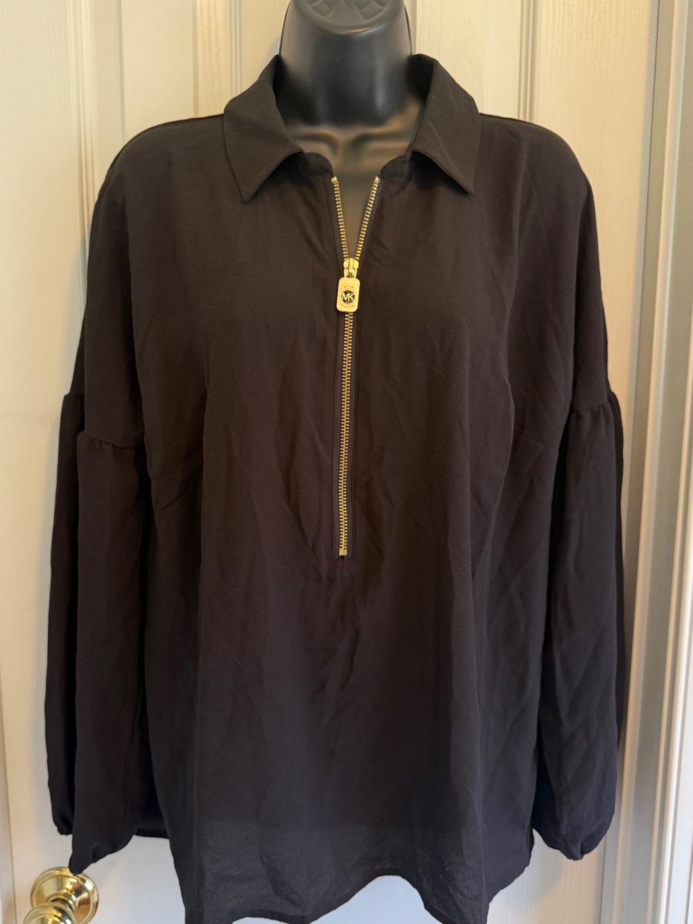 Michael Kors Black Blouse with Gold Zip